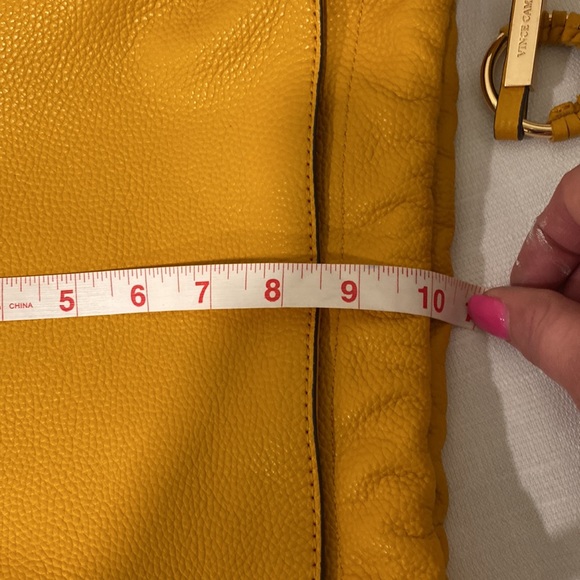 Vince Camuto Pebbled Leather Mandi Drawstring Bucket Shoulder Bag in Mustard - Picture 8 of 11